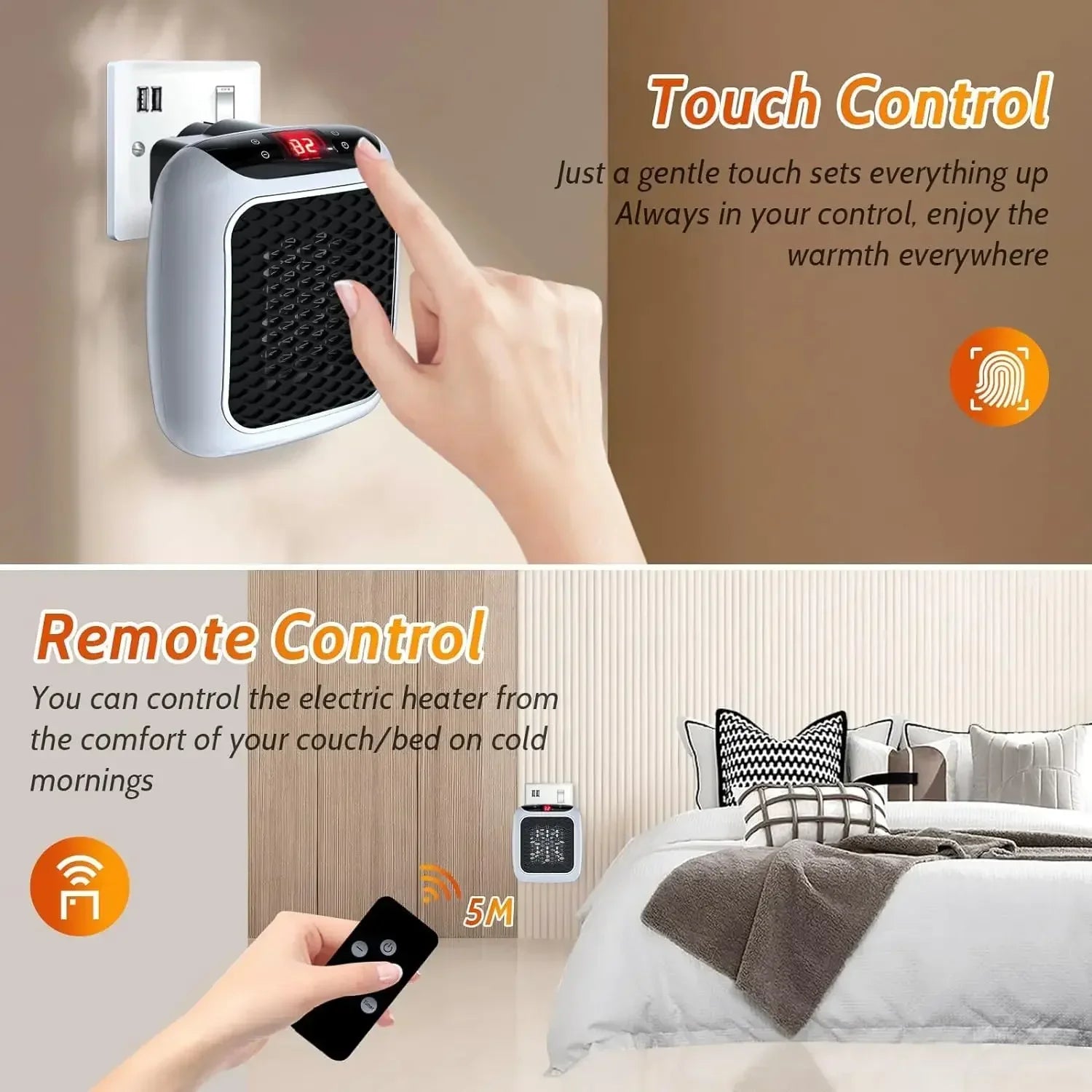 Mini Heater 800W Household Small Bathroom Heater Remote Control Hot Hair Dryer Wall-mounted PTC Ceramic Electric Heater