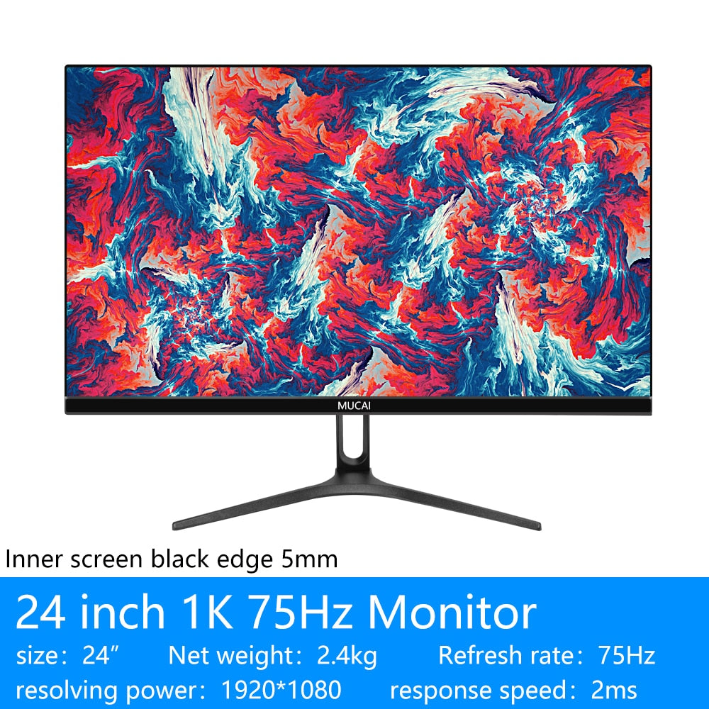 MUCAI N240E 24 Inch Monitor Office Gaming Computer Display FHD 1080P MVA Light Screen HDMI-compatible VGA Power Por 1920*1080