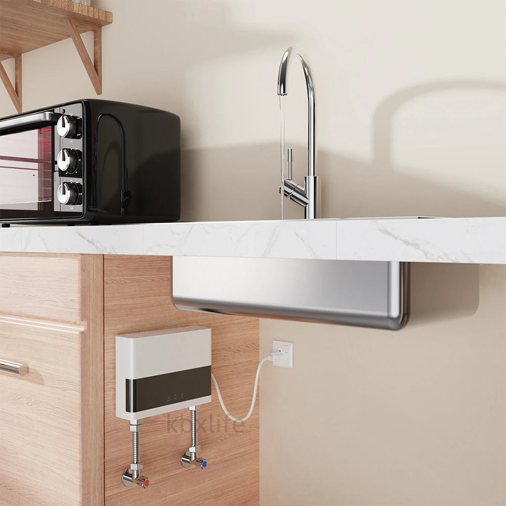 110V/220V Instant Water Heater Bathroom Kitchen Wall Mounted Electric Water Heater with Remote Control LCD Temperature Display