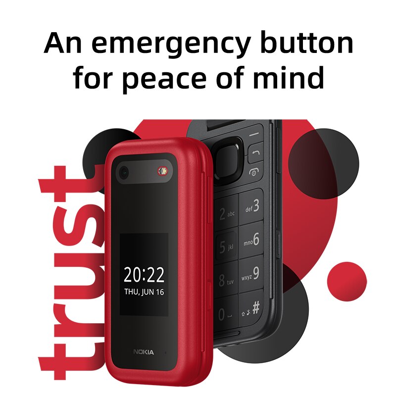 New and Original Nokia 2660 4G Feature Flip Phone 2.8" Display Bluetooth FM Radio 1450mAh Dual SIM Rugged Push-button Telephone