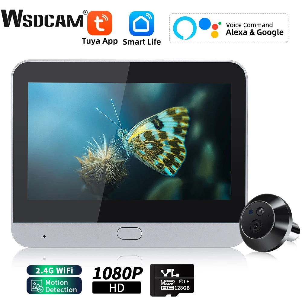 WSDCAM 4.3In LCD WiFi Video Doorbell Motion Detection Smart Peephole Camera 120° Wide Angle Digital Peephole Viewer Night Vision