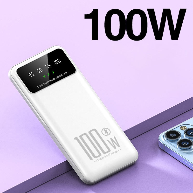 100W Super Fast Charging Power Bank 20000mAh Portable Charger External Battery Pack Powerbank for iPhone Xiaomi Huawei Samsung