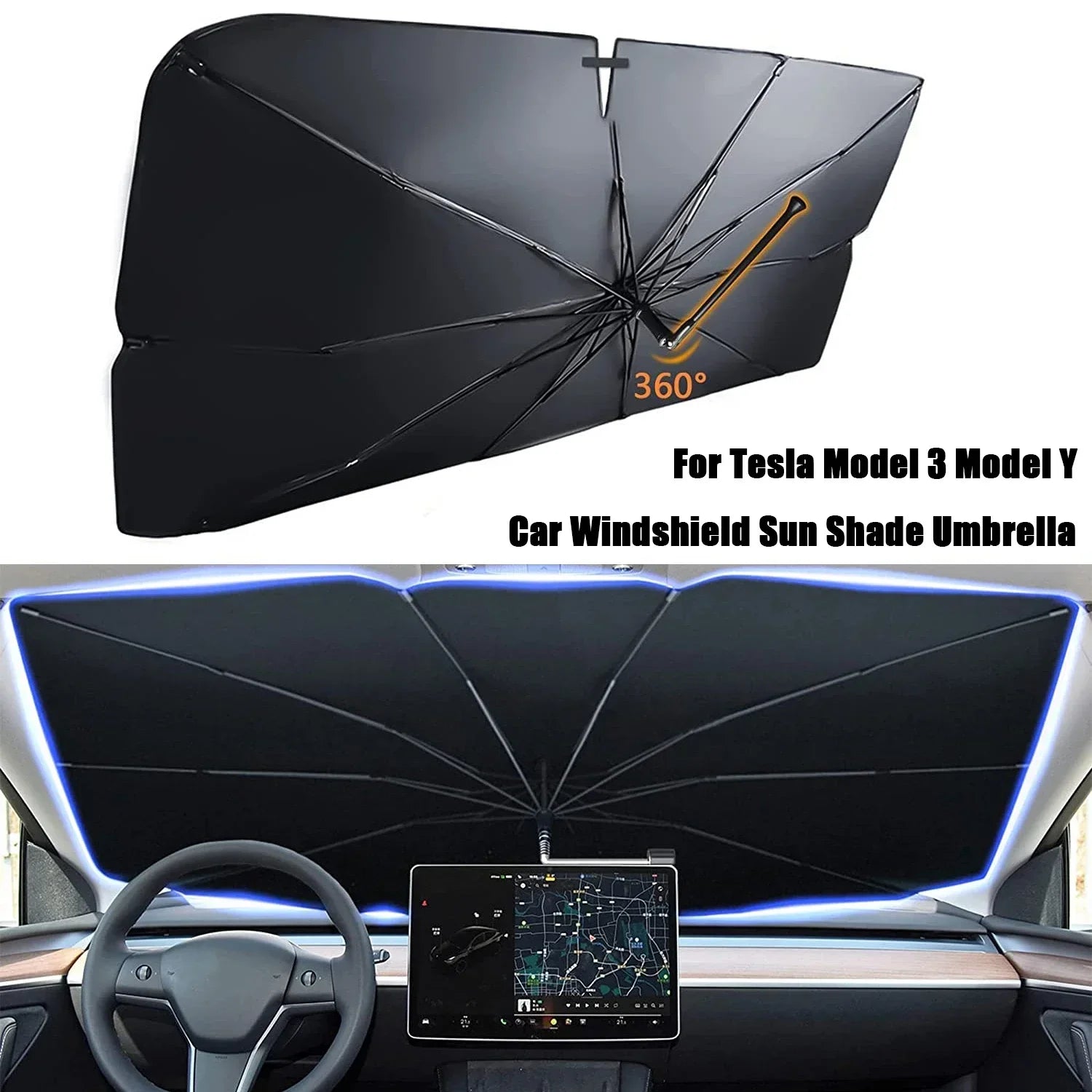 Car Sunshade Umbrella Car Sun Shade Protector Parasol Summer Sun Interior Windshield Protection Accessories for Tesla Model 3 Y