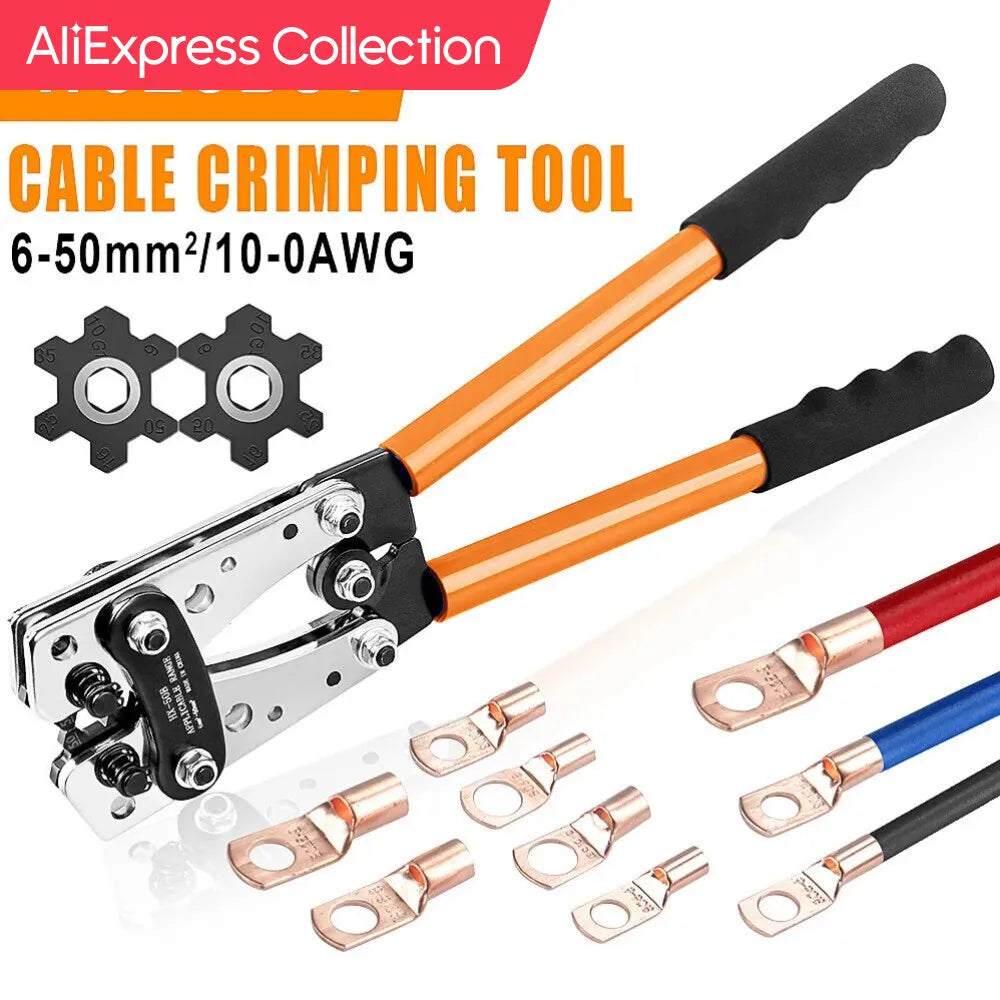 AliExpress Collection Crimping Pliers 6-50mm²/AWG 10-1/0 Tube Terminal Crimper Hex Crimp Tool Battery Cable Lug Cable Hand Tools