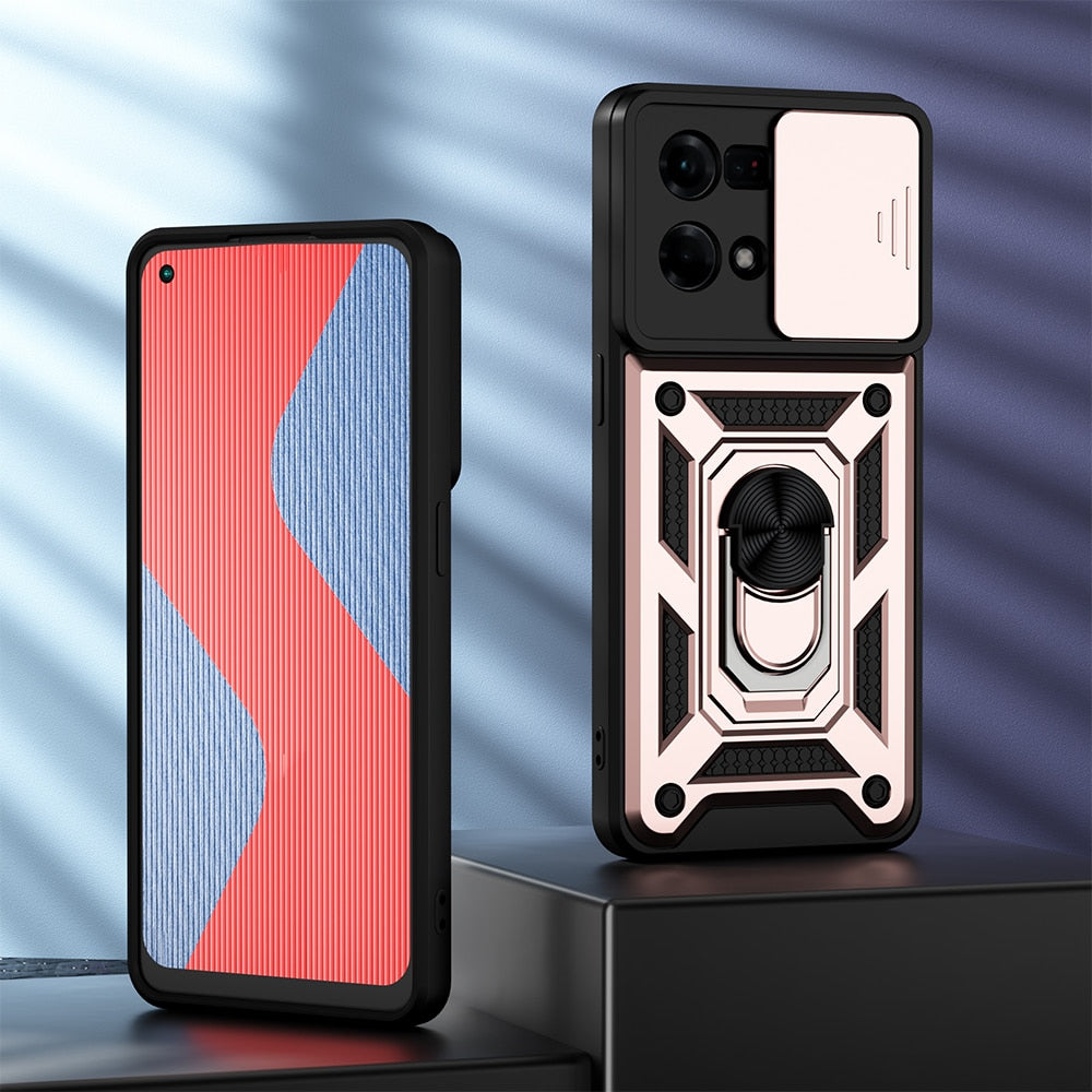 KEYSION Shockproof Case for OPPO Reno 7 4G 7Z 5G 7 Pro Push Pull Camera Protection Ring Phone Back Cover for OPPO F21 Pro 4G 5G