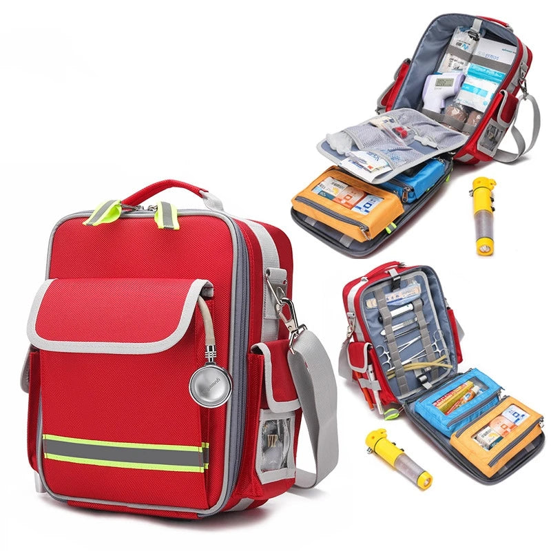 Medical First Aid Bag Multi-function Portable Empty Kit Car Emergency Kit, Home Firefighting Backpack for Emergency Rescue