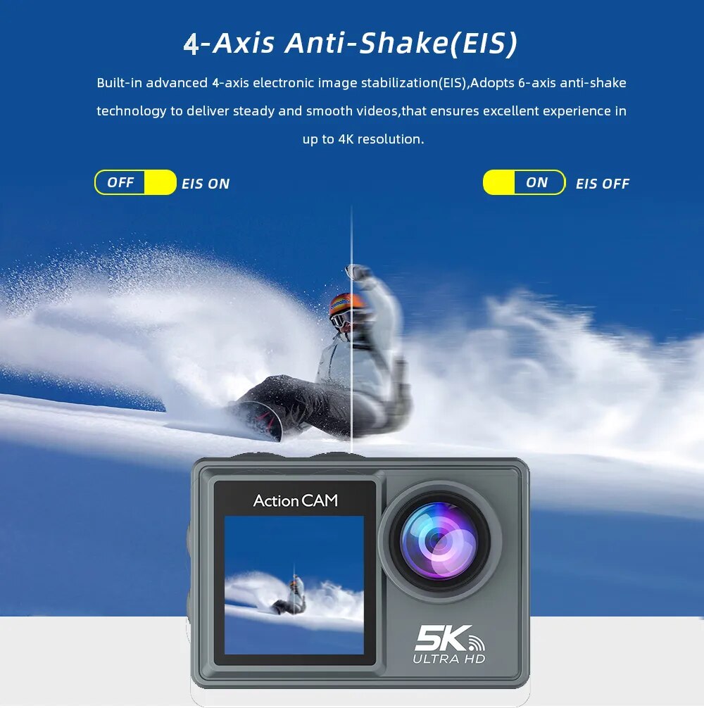 5K 30FPS Mini Action Camera Wifi Dual Color Screen 170° Wide Angle 30M Waterproof Sports Video Recorder Remote Control Camcorder
