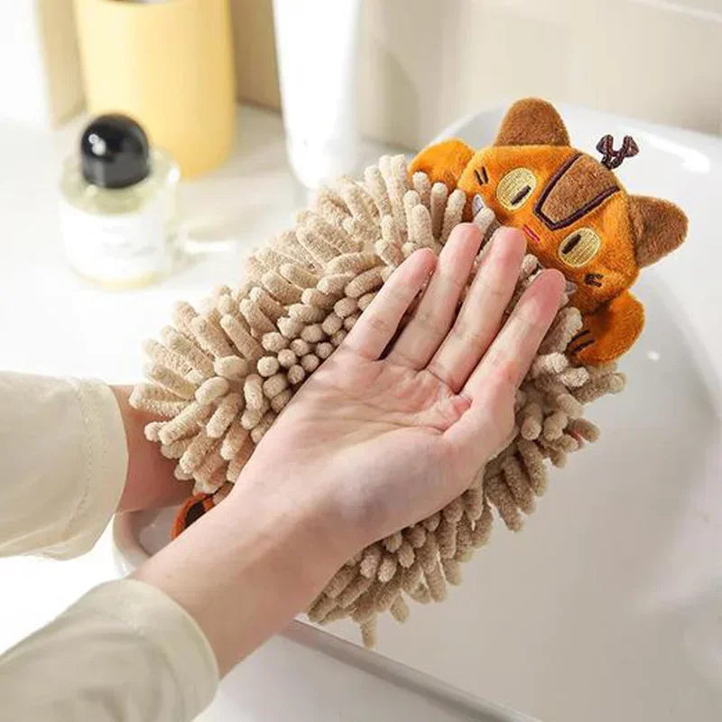Cartoon Animal Cat Hand Towel for Kitchen Bathroom Soft Microfiber Chenille Super Absorbent Quick-dry Handkerchief Home Towels