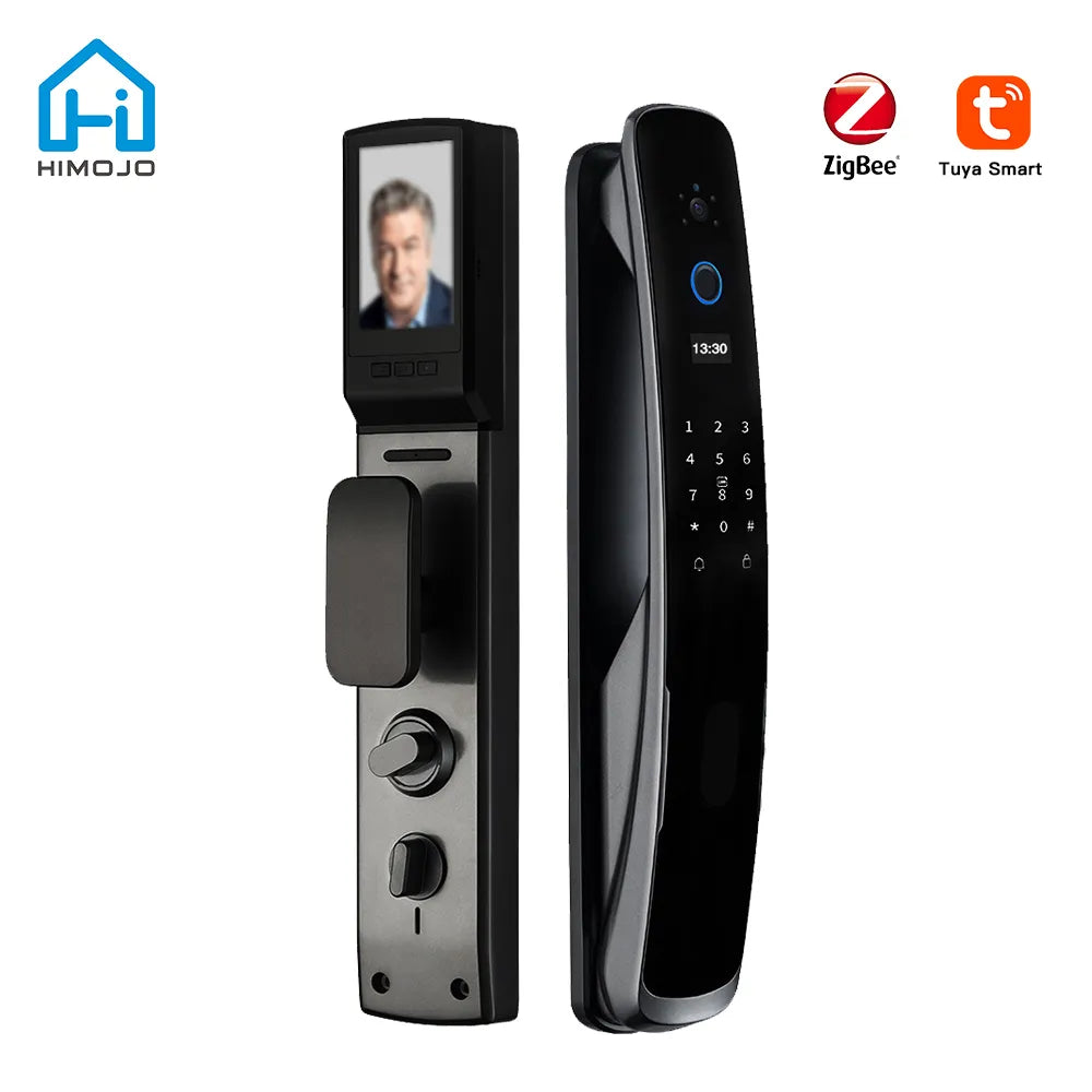 Tuya APP Zigbee Remote Control Cat Eye Door Lock With Camera Fingerprint Key Card 6 Ways Unlock Built in Rechargeable Battery