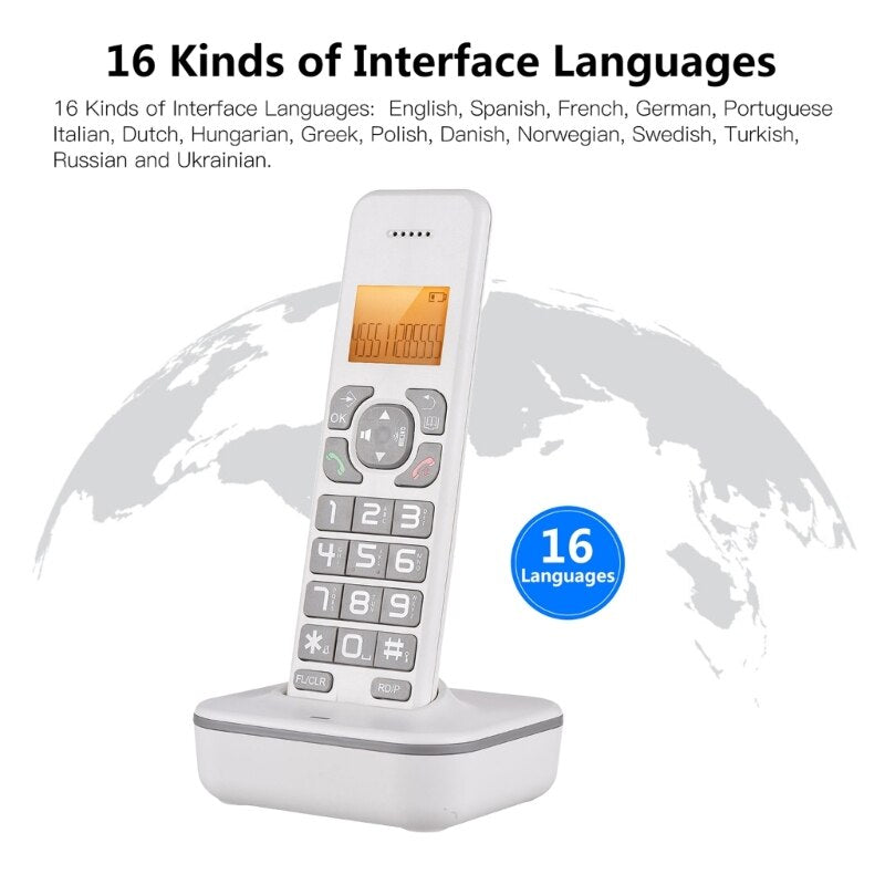 D1102B Fixed Landline Wireless Telephone Stylish with Multi Languages Caller Display Backlit and Number Storage