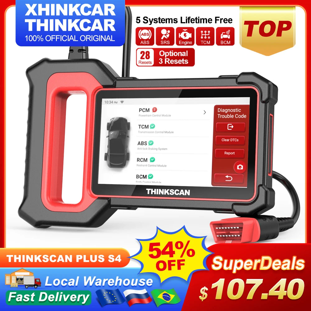 THINKCAR THINKSCAN PLUS S4 S7 ABS SRS ECM System Car Diagnostic Tools OBD2 Auto Scanner OBD 2 Code Coder Reader Free Update