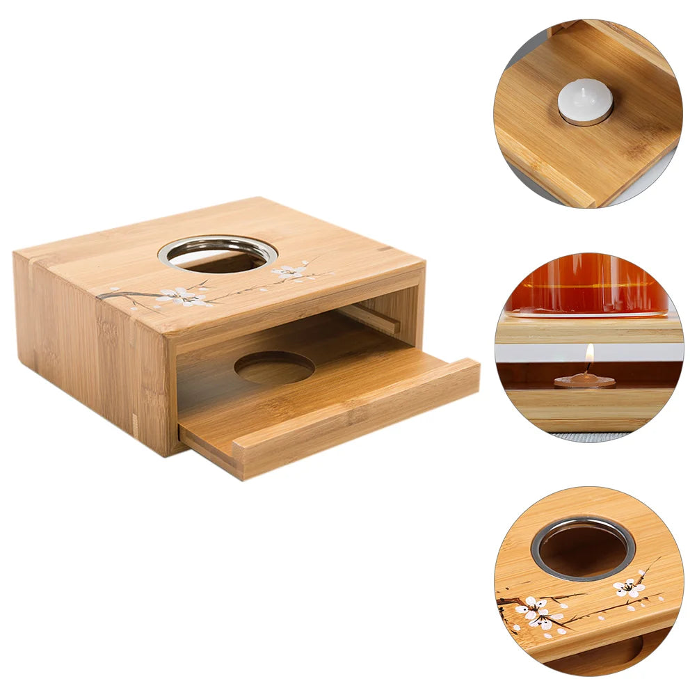 Fragrance Wax Warmer Bamboo Tea Stove Heating Pedestal Heater Teapot Heated Base