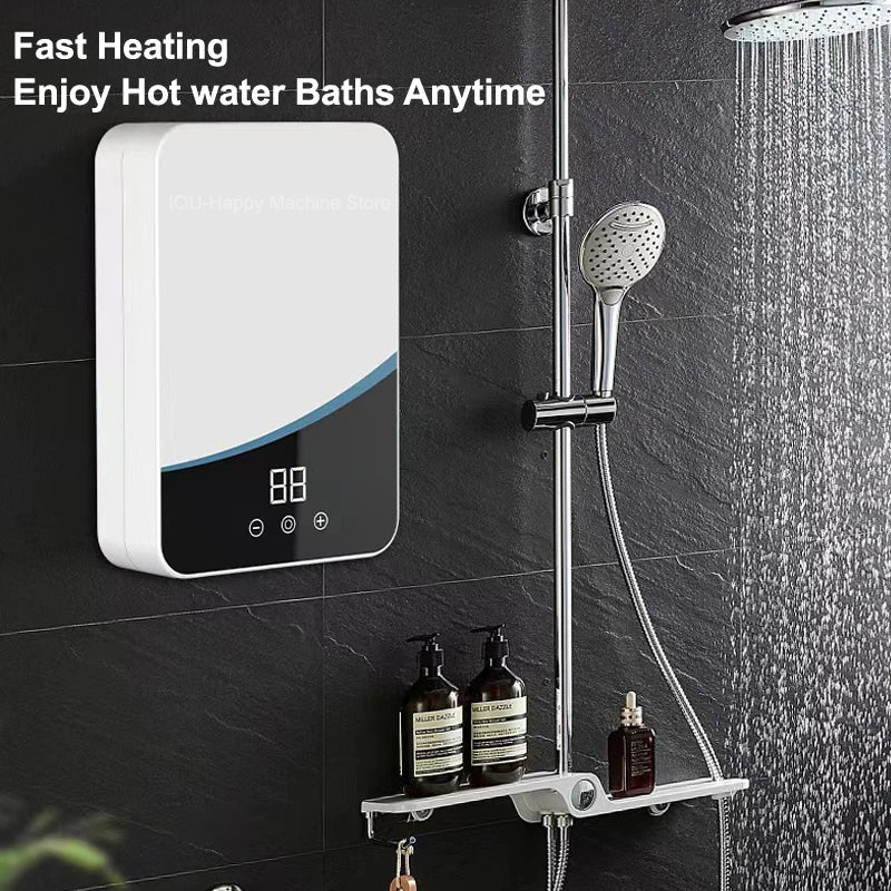5500W Temperature Adjustable Instant Tankless Electric Hot Water Heater Kitchen Bathroom Shower Hot Water Fast Heating EU Plug