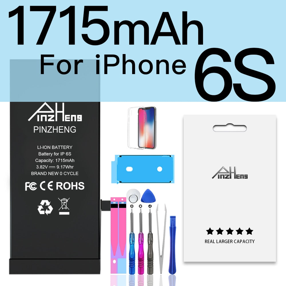 PINZHENG Original High Capacity Battery For iPhone 5S SE 5 6 6S 7 8 Plus Phone Replacement Batteries Warranty One Year Bateria