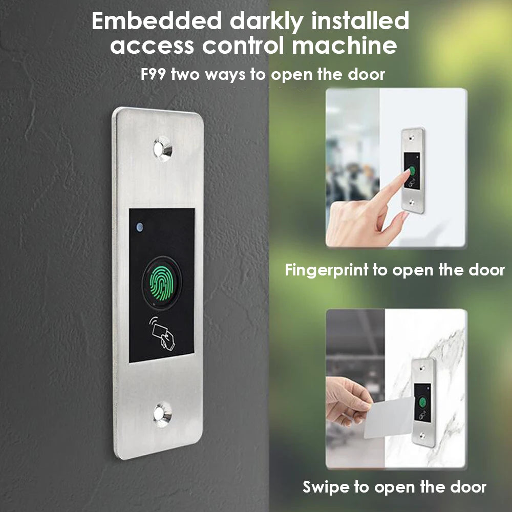 Metal Embedded Access Control Kits F99 Sets 125KHz RFID Keyfob Reader Fingerprint Door Lock Electric Gate Door Opener Waterproof