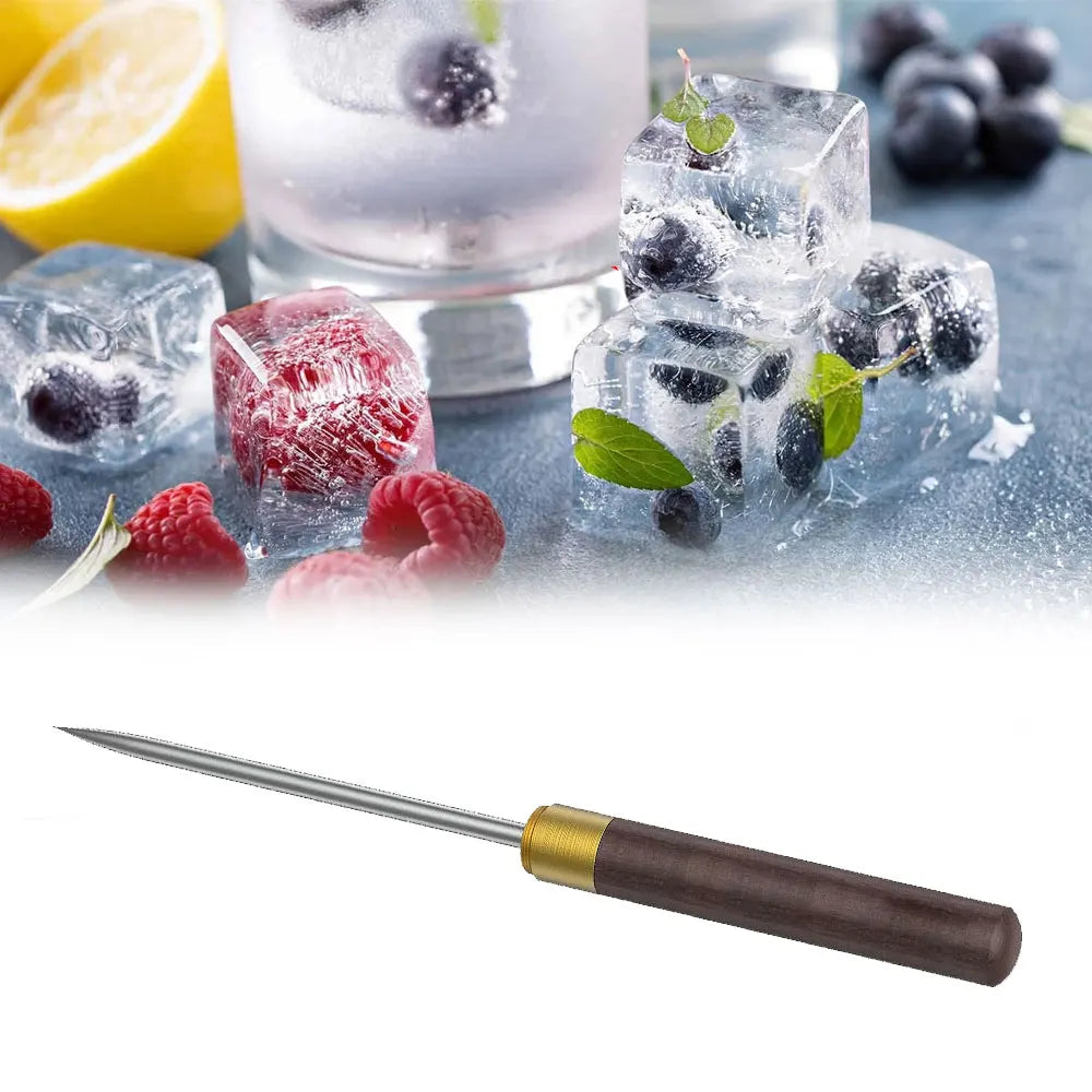 Stainless Steel Ice Pick with Wooden Handle Manual Ice Carving Tool Home Ice Crushers Ice Cone Bar Bartender Tool Kitchen Tool