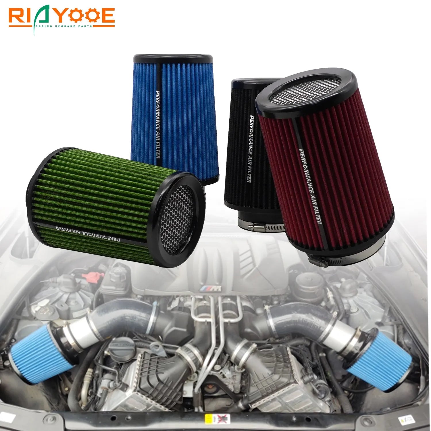Car High Flow Air Filter 3" 3.5 4inch Cold Air Intake Universal Filters for Sport Racing Car Engine Air Inlet 76MM 89MM 101MM