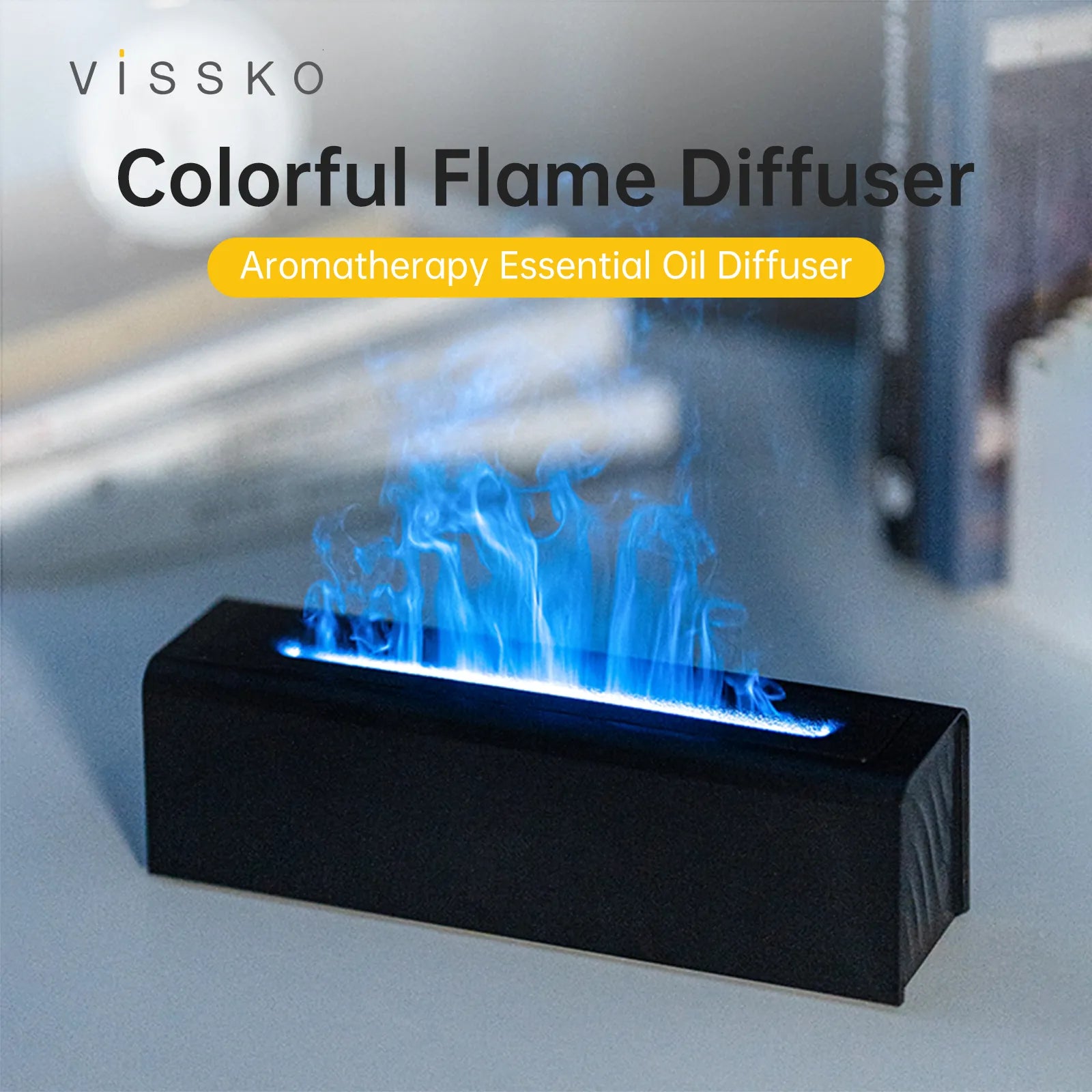 Vissko 150ml Seven-Color RGB Flame Aroma Diffuser with Water Shortage Protection Humidifer LED Essential Oil Lamp Difusor