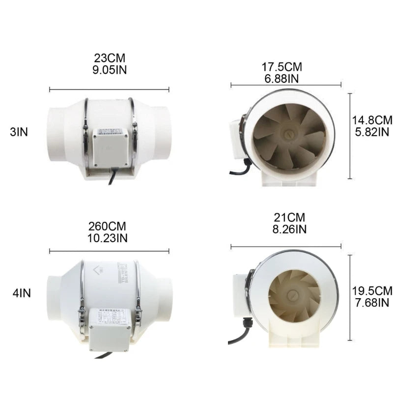 20CC 3/4In Circular Duct Fan Pipe Ventilation Fan Bathroom Kitchen Exhaust Fan