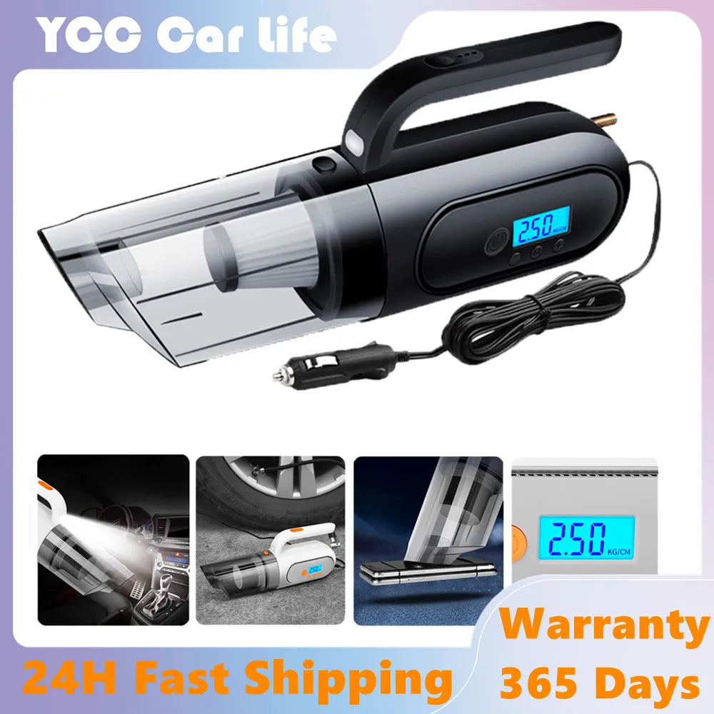 4in1 250W 25000Pa Car Vacuum Cleaner With LED Light Powerful Handheld Vacuum Cleaner Wet&Dry Use Tire Air Pump For Auto Car Home