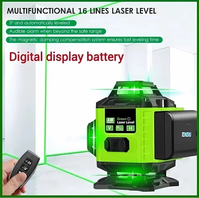 4D 16 Lines Laser Level 3° Self-Leveling Horizontal and Vertical Super Powerful  Green Beams Laser Leveler