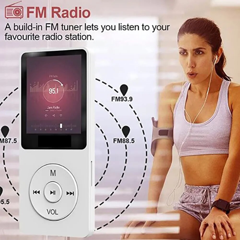1.8 inch MP3 MP4 Music Player Push Button Bluetooth 5.0 Student Walkman Support 32GB Card Built-in Speaker FM Radio Alarm Clock
