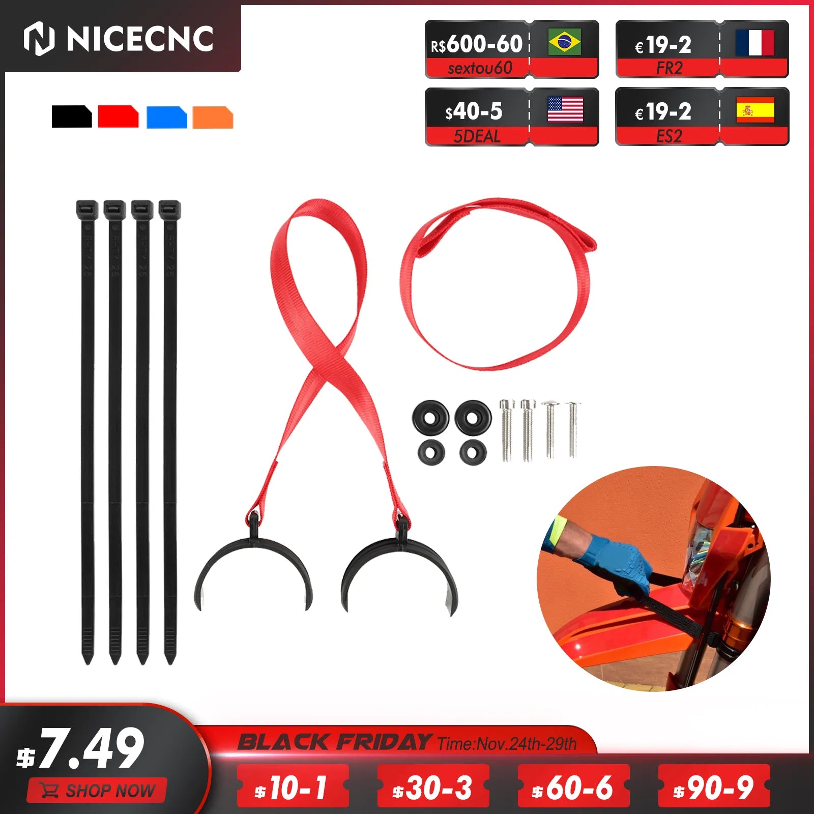 NICECNC Universal Front Rear Holding Strap For BETA ENDURO 10-19 RR 4T 350 390 430 480 2T 125 200 250 300 RC RACING Motocross