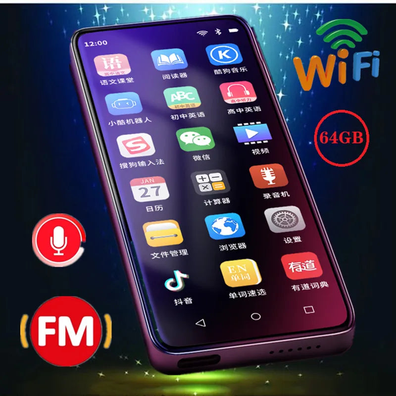 Portable Mp4 Player Wifi Android Touch Screen Bluetooth Radio Fm Free Music Video Download Mp3 Mp4 Player Speaker Voice Recorder
