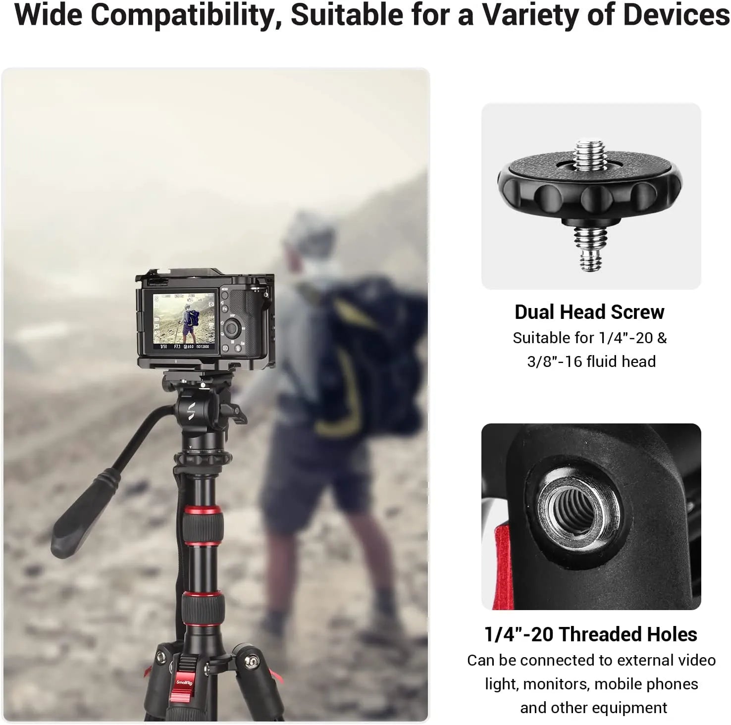 SmallRig 68" Camera Tripod Foldable Aluminum Tripod Monopod Compatible with 1/4"-20 and 3/8"-16 Video Head for Sony Camera 3983