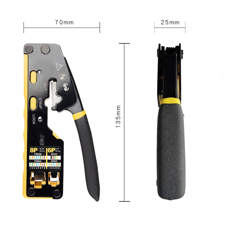 AMPCOM RJ45 Crimper Pass Through RJ45 Crimping Tool For CAT6 CAT5E Pass Thru Ethernet Modular Plugs 8P8C RJ11 Connectors
