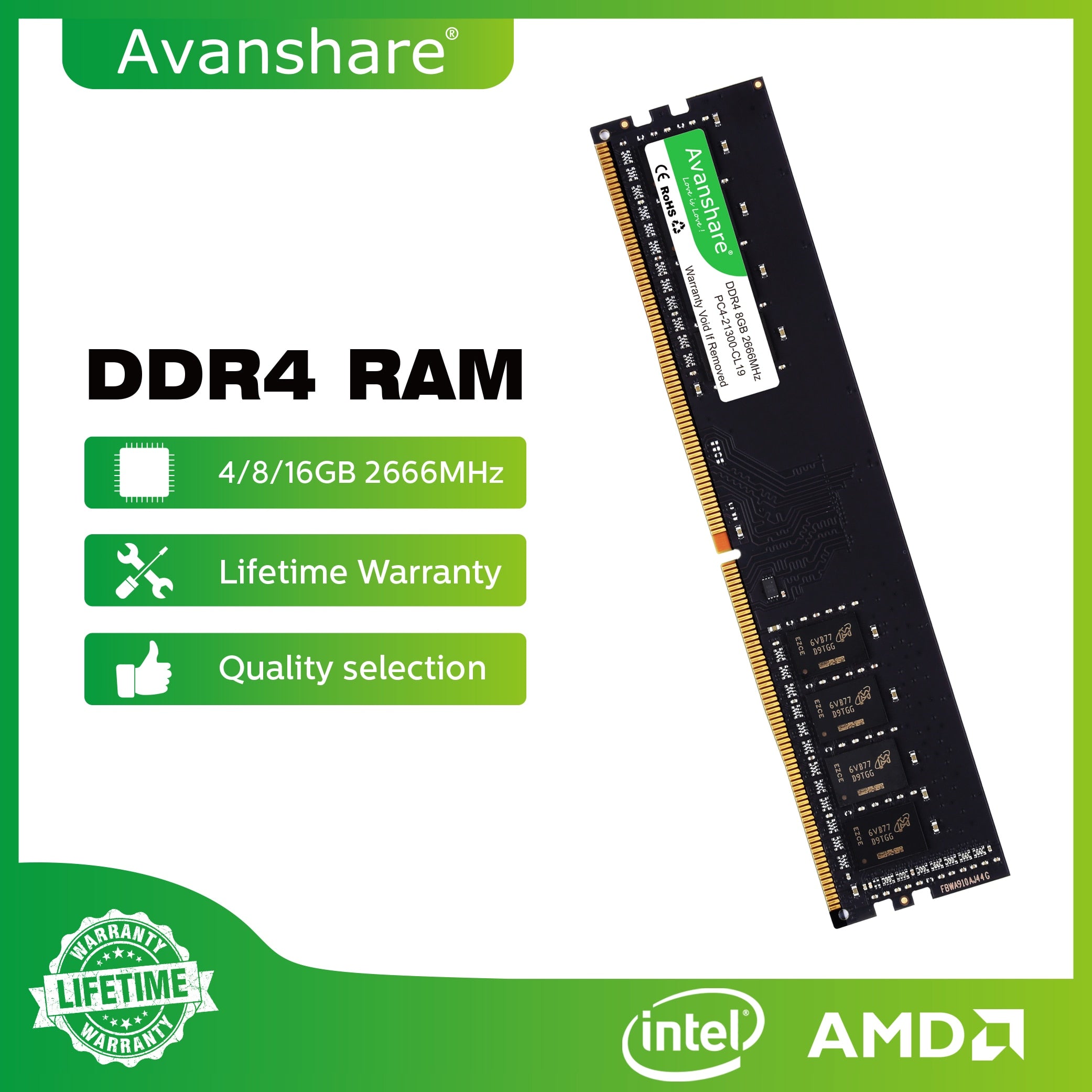 Avanshare Ram DDR3 DDR4 16GB 8GB 4GB 2GB 1333 1600 2400 2666 3200MHz Desktop Memory UDIMM  For All Motherboards Intel AMD