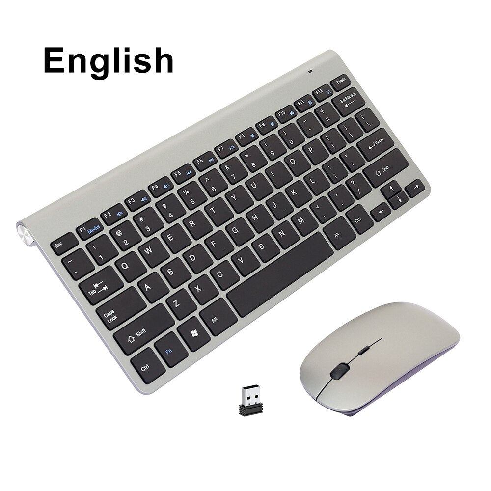 2.4G Wireless Keyboard and Mouse, Russian/French/Korean/Hebrew USB Protable Mini Keyboard Mice Set for PC Laptop