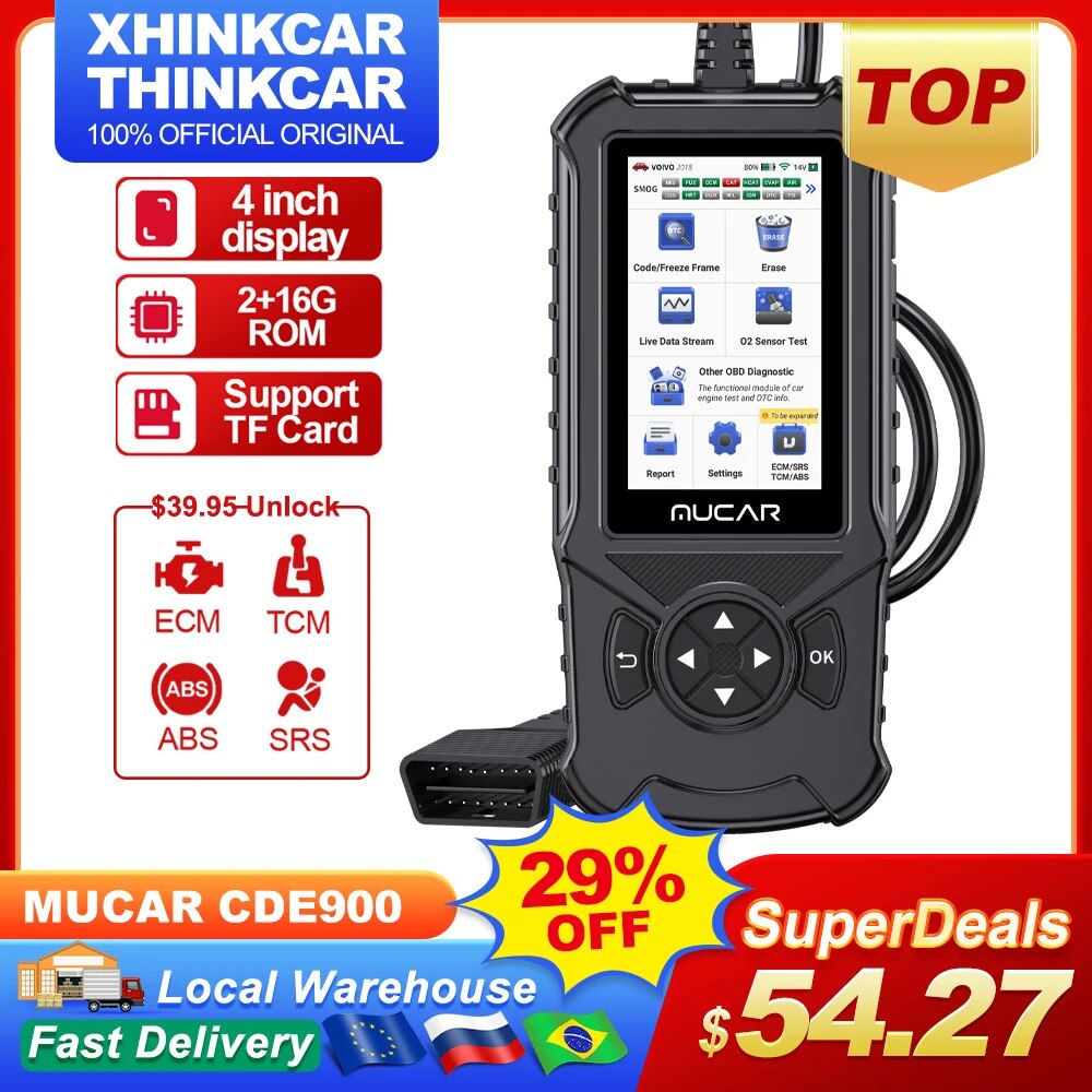 MUCAR CDE900 Obd2 Scanner Car Diagnostic Tool Auto Engine ABS SRS TCM 4 System Code Reader Automotive Scan Diagnosis Free Update