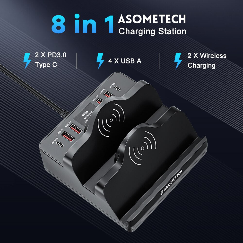 110W USB C Fast Chargers Wireless Charger QC3.0 PD PPS Type C Fast Charging Station for IPhone 14 13 Pro Max IPad Samsung Xiaomi