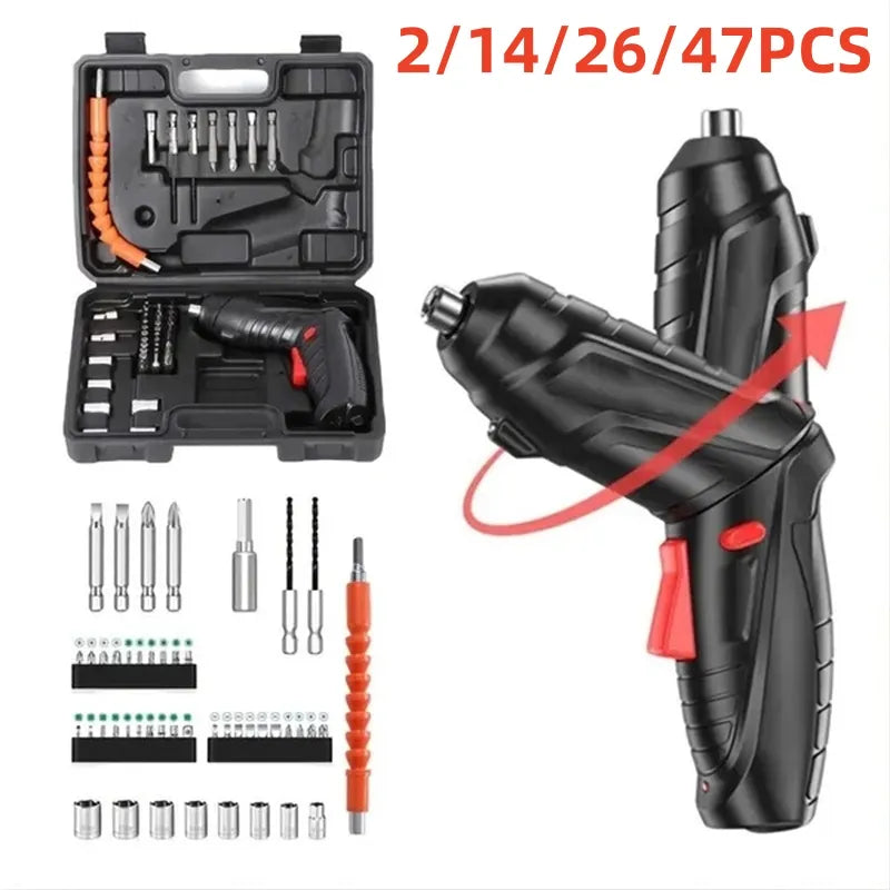 2/14/26/47PCS Electric Screwdriver Household Small Electric Drill Rechargeable Multi-Functional Lithium Electric Screwdriver Set