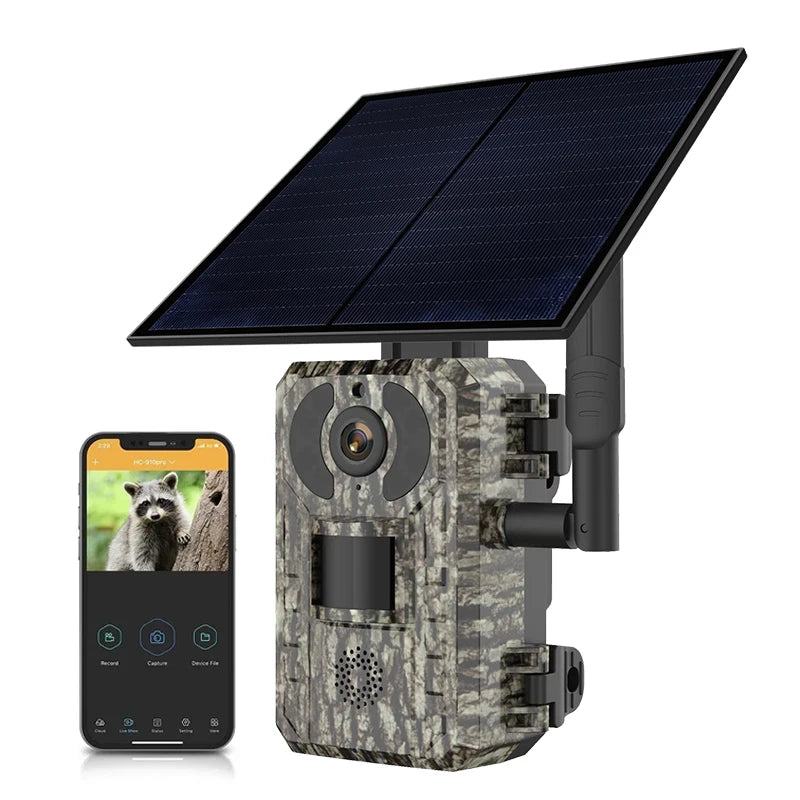 4MP Outdoor Wildlife Hunting Trail Game Camera with WiFi APP Solar Panel Powered Waterproof IP66 for Security