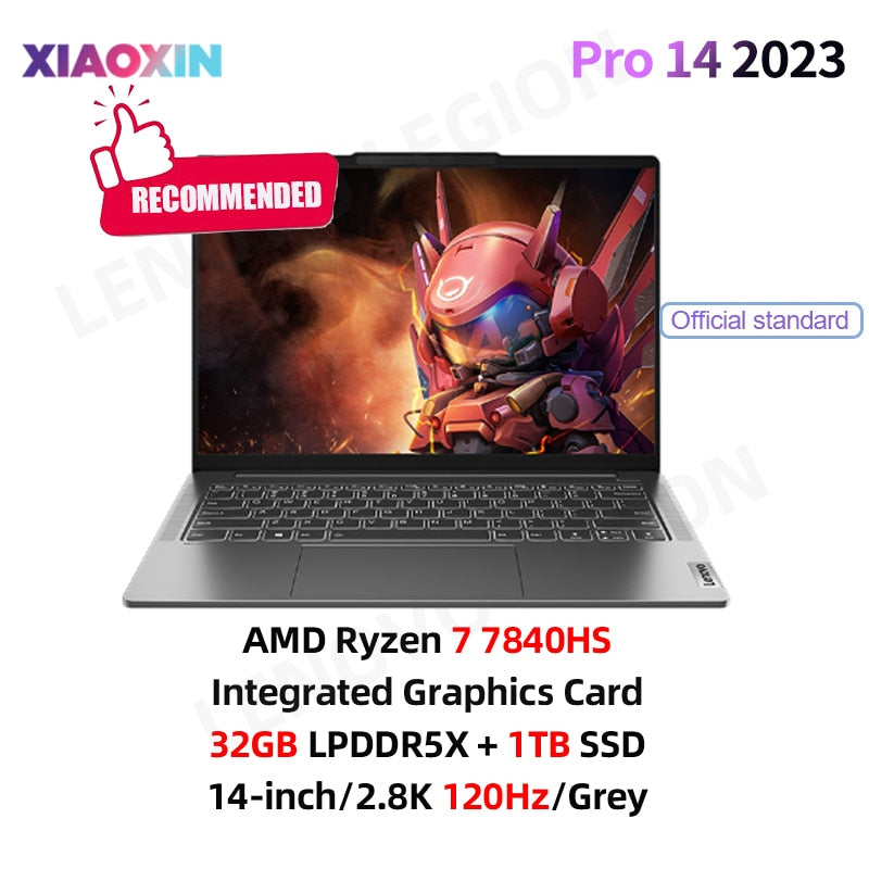 Lenovo Xiaoxin Pro 14 Laptop 2023 AMD Ryzen7 7840HS  Radeon 780M 32G LPDDR5X 1T/2T SSD 2.8K 120Hz IPS Screen 400nits Notebook