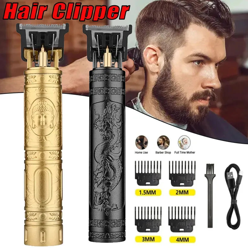 Vintage T9 Hair Cutting Machine Hair Clipper Professional Cutter Trimmer for Men Cordless Beard Trimmer USB for Barber Dragon