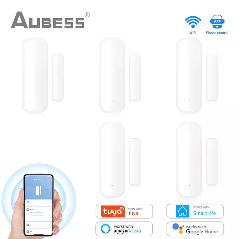 Aubess Tuya WiFi Smart Door Sensor Smart Home Door Open/Closed Detectors Window Sensor SmartLife Works With Google Home Alexa