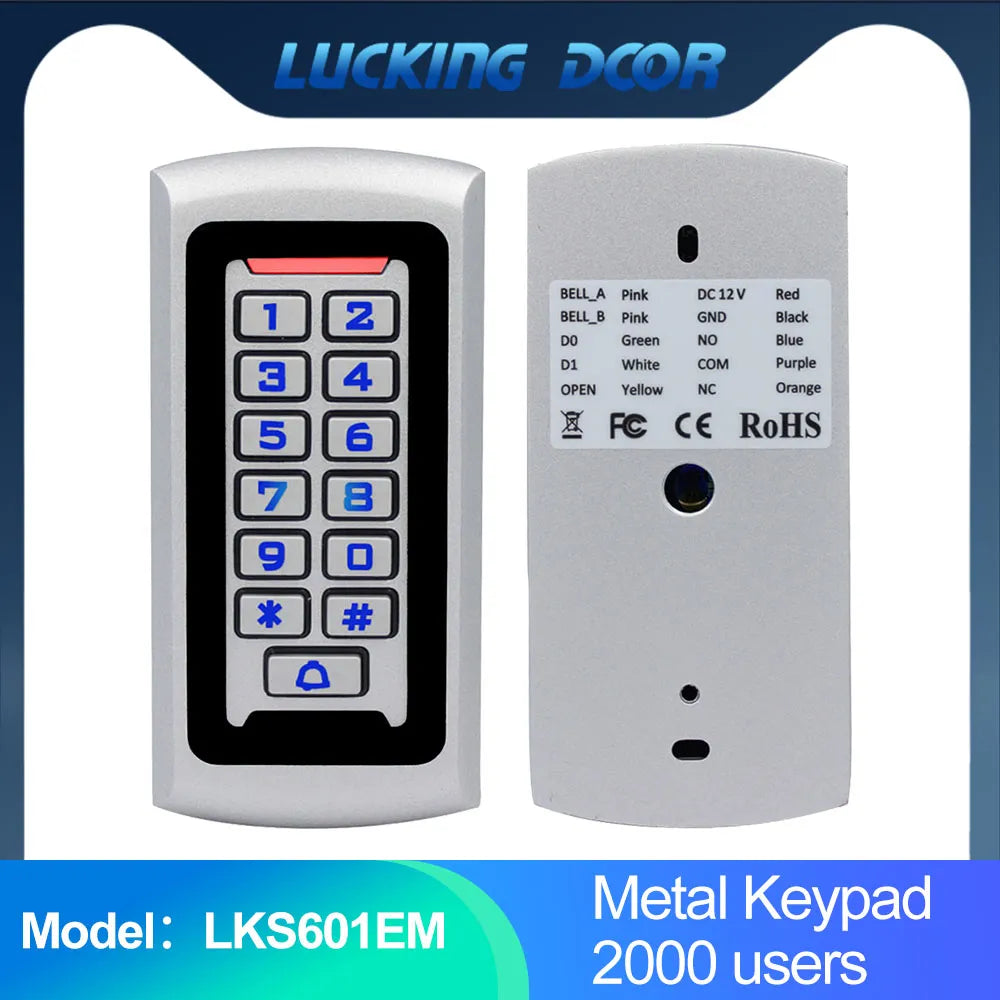 RFID Reader Metal 125KHz Access Control Keypad Standalone Access Controller EM4100 Keychains 2000 Users Backlight Keyboard WG26