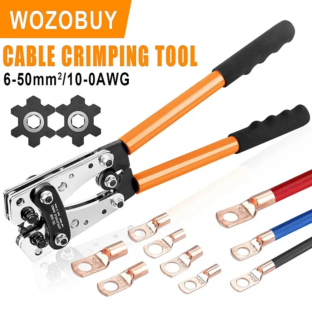 Crimping Pliers 6-50mm²/AWG 10-1/0 Tube Terminal Crimper Hex Crimp Tool Battery Cable Lug Cable Hand Tools HX-50B WOZOBUY