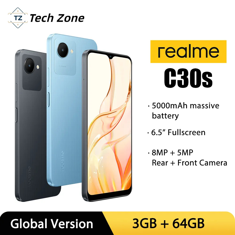 realme C30s  5000mAh Battery  6.5'' Full Scree Mobile Phone Octa Core 3GB 64GB Smartphone 8MP Camera Fingerprint