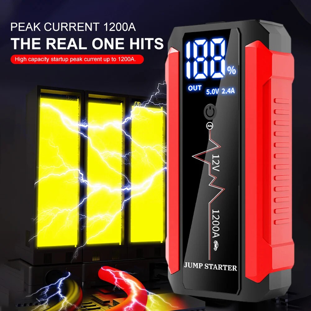 30000mAh Car Battery Jump Starter 1200A Power Bank Portable USB Fast Charger with LED Lamp 12V Emergency Booster