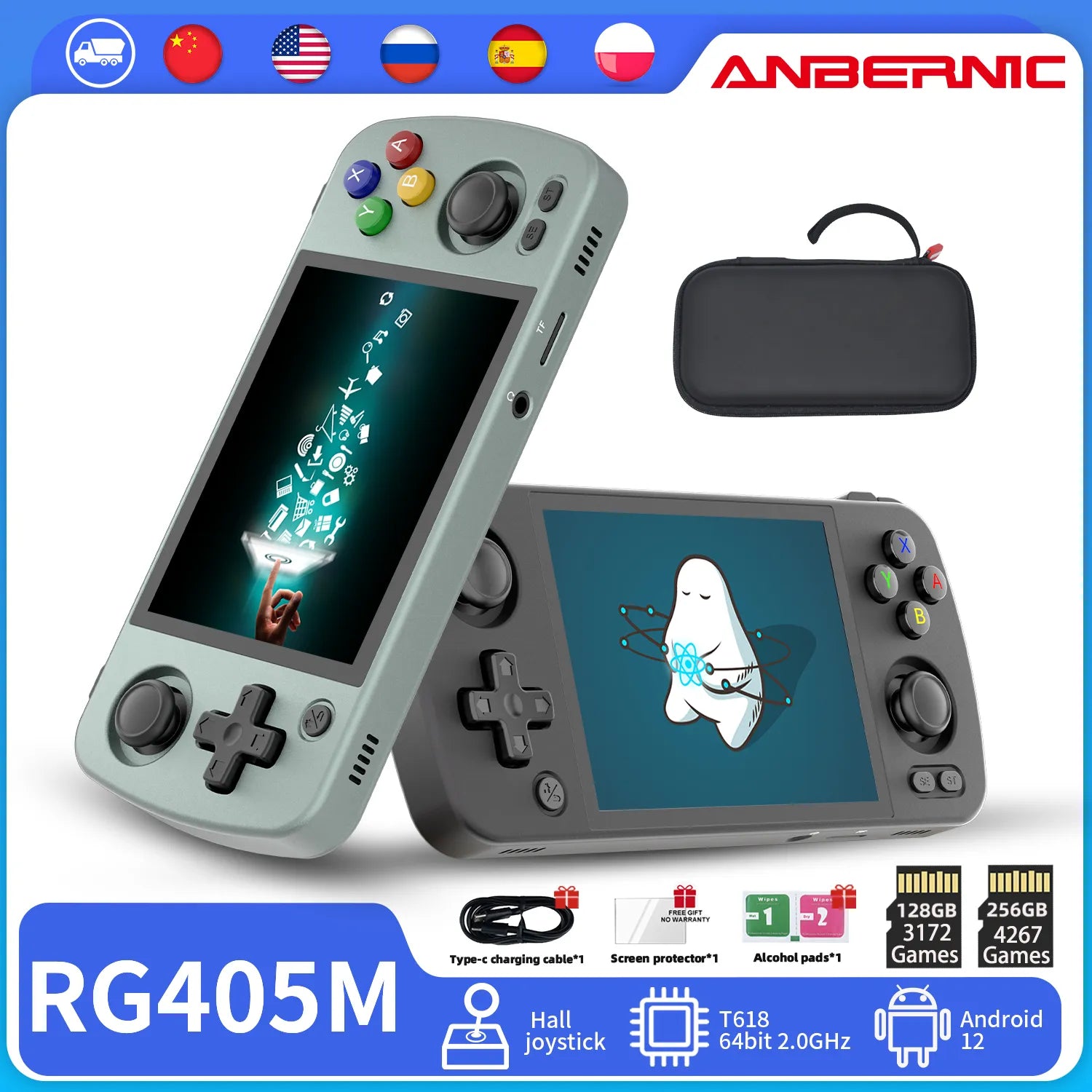 ANBERNIC RG405M Retro Handheld Game Console 4 inch IPS Touch Screen T618 CNC/Aluminum Alloy Android 12 Portable Player 3000+Game