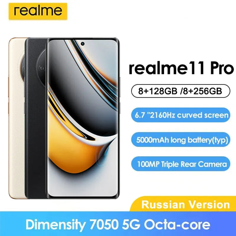 World Premiere Realme 11 Pro 5G Smartphone Dimensity 7050 6.7 AMOLED 5000mAh 100MP Camera 67W Supercharge Cell phone