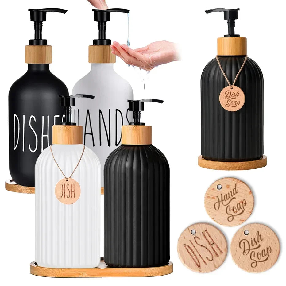 Dispenser Hands Soap Black Liquid Lotion Kitchen Tags Bathroom Bottles With Bamboo Bottles Refillable Dish Soap