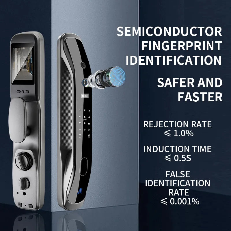 New Biometric Fingerprint Lock Security Smart Door Lock Password Electronic Locks Key IC Card Unlock APP Camera Electronic Lock