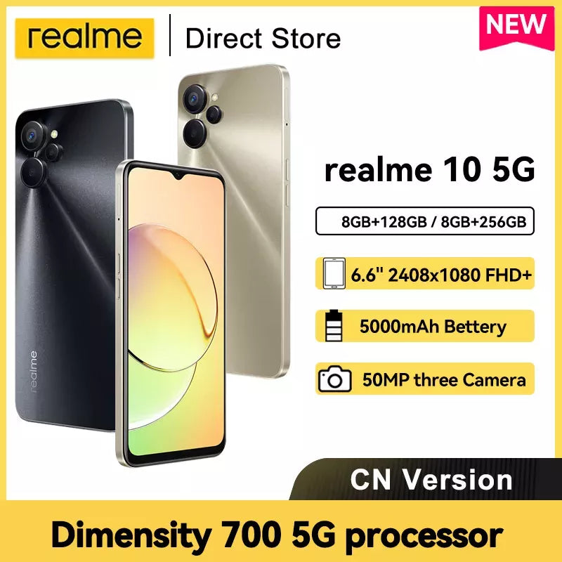 realme 10 5G Smartphone Dimensity 700 5G Processor 50 AI Triple Camera 33W Fast Charegr 6.6 inch Display Mobile Phone