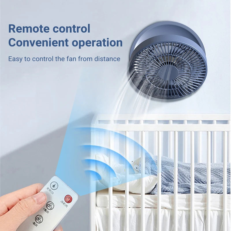 Remote Control Wireless Punch-free Wall Mounted Circulation Air Cooling Fan with LED Light Folding Electric Ventilator Table Fan