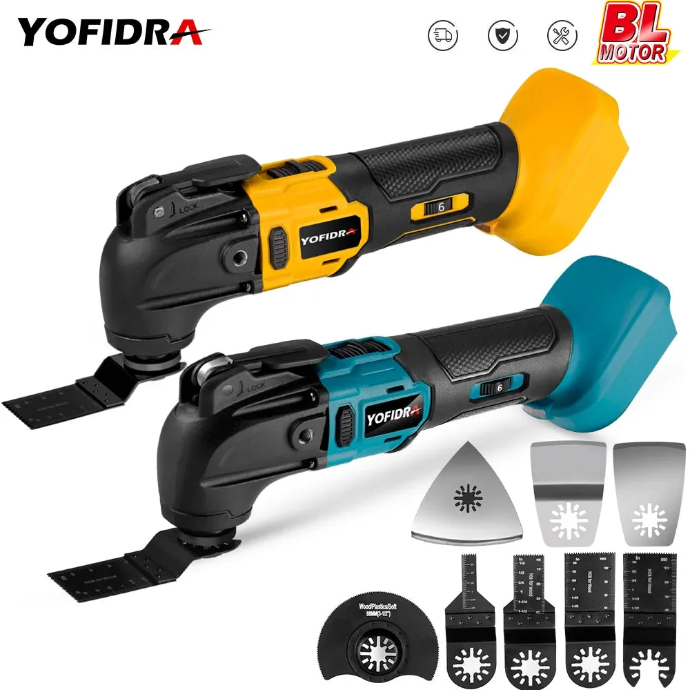 Yofidra Brushless Oscillating Multi Function Tool for Makita 18V Battery Electric Saw Trimmer Shovel Polisher Woodworking Tool